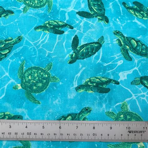 Sea Turtles Fabric 100 Cotton Fabric Aqua Blue Teal Etsy