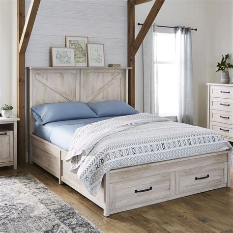 You could have a dresser and a bed in one with this design. Better Homes & Gardens Modern Farmhouse Queen Platform Bed with Storage, Rustic White Finish ...