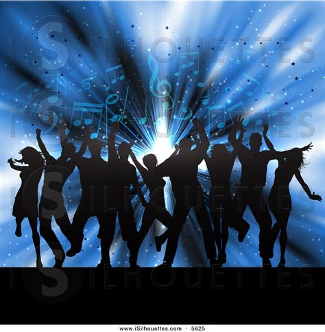 Clipart Of A Silhouetted Crowd Of People Dancing Over