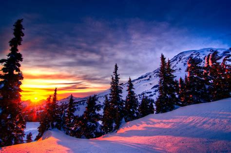 Snowy Mountain Sunset Wallpapers 4k Hd Snowy Mountain Sunset