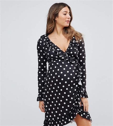 Asos Maternity Maternity Wrap Front Tea Dress With Frill In Polka Dot Latest Fashion Clothes