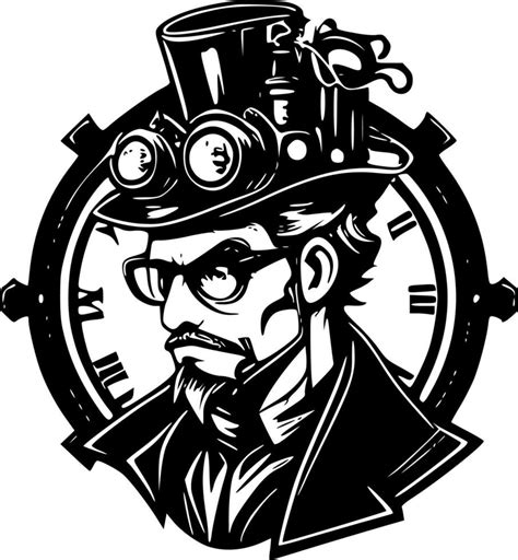 Steampunk Black And White Isolated Icon Vector Illustration