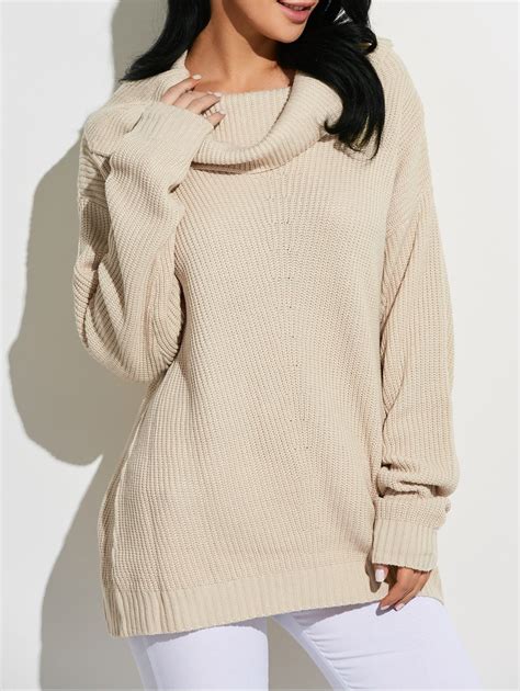 Beige One Size Cowl Neck Oversized Sweater