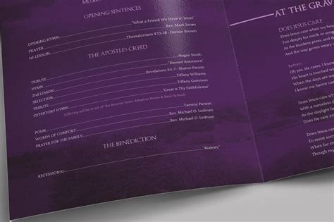 Purple Sky Funeral Program Large Template For Word And Etsy Funeral