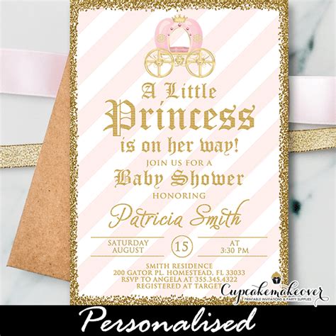 Pink Gold Glitter Royal Princess Baby Shower Invitation Personalized