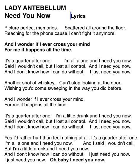 Lady Antebellum Lyrics To Need You Now Country Music Songs Country