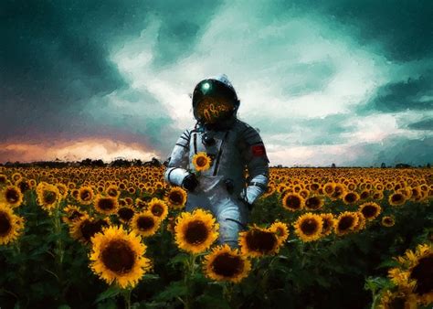 Astronaut And Sunflowers An Art Print By Suvam Inprnt