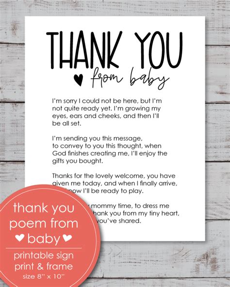 Free Printable Thank You Poem From Baby 8x10 Sign Will Be Sent