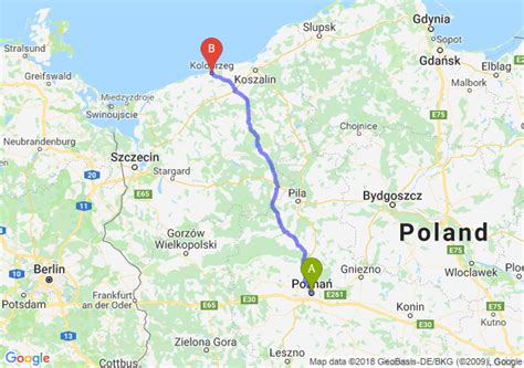 Mapa hoteli w obszarze kołobrzegu: Trasa Poznań - Kołobrzeg - wyznaczanie trasy