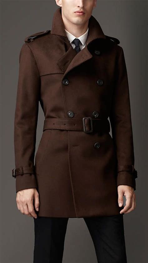 Mid Length Wool Cashmere Trench Coat Dark Brown Burberry 1795 Trench Coat Men Mens