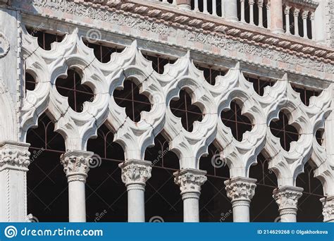 Gothic Architecture In Venice With Traditional Trefoil Stone Arches And