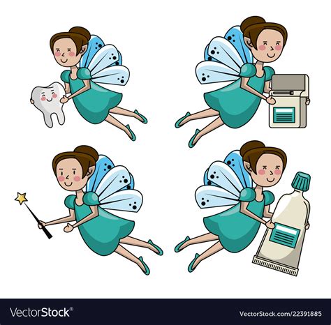 Set Tooth Fairy Cartoons Royalty Free Vector Image
