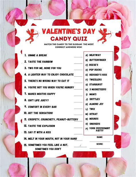 Valentines Day Candy Quiz Game Printable V Day Party Game Valentines
