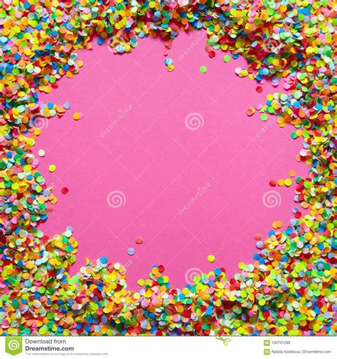 Frame Made Of Colored Confetti Pink Background Stock Photo Image Of