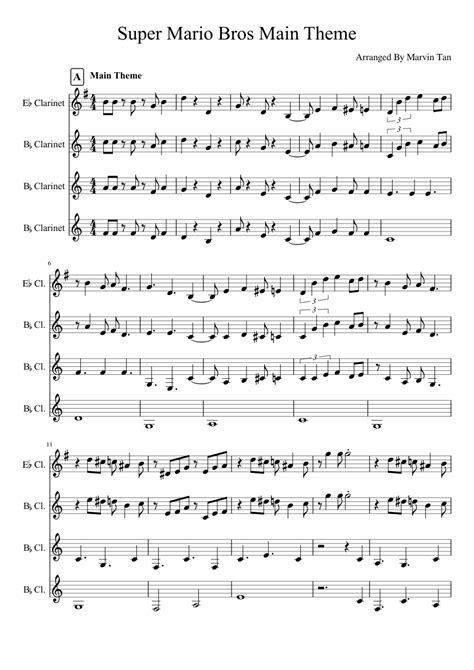 Super Mario Theme For Clarinet Quartet Sheet Music Download Free In Pdf
