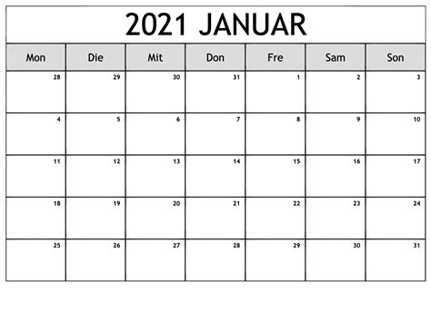 Feiertage und ferien eintragen und vorlage für 2021 ausdrucken in der untenstehenden tabelle findest du alle kalenderwochen 2021 übersichtlich dargestellt. Drucken Kalender Januar 2021 Mit Feiertagen | Zudocalendrio