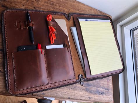 Zippered Portfolio Business Padfolio Leather Pocket Folder Organizer