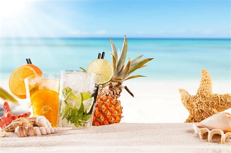 Hd Wallpaper Pineapple Fruit Sea Beach Cocktail Summer Fresh