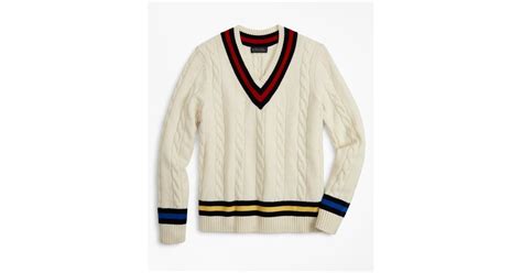 Brooks Brothers Lambswool Tennis V Neck Sweater In Cream Natural For