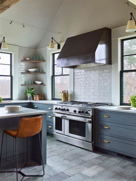 Cool Gray Chef S Kitchen With Wood Ceiling Beams Hgtv S Designer