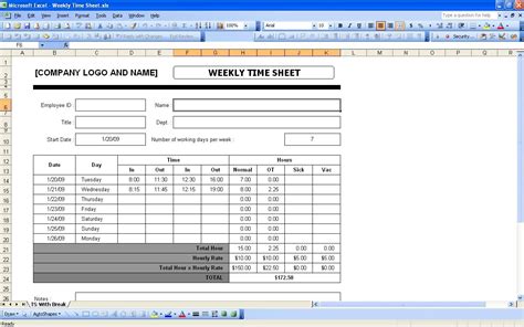 Weekly Time Sheet Excel Templates Timesheet Template Spreadsheet