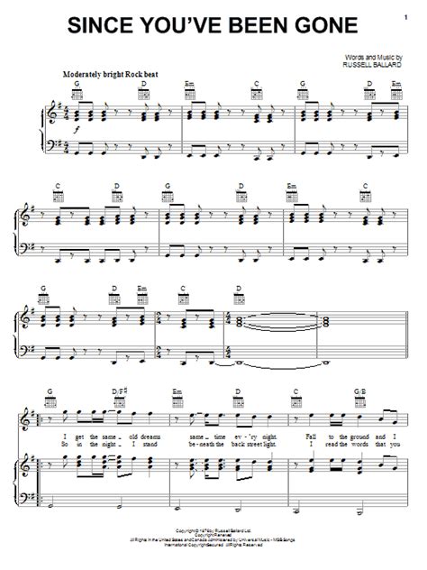 rainbow since you ve been gone sheet music notes download printable pdf score 77377