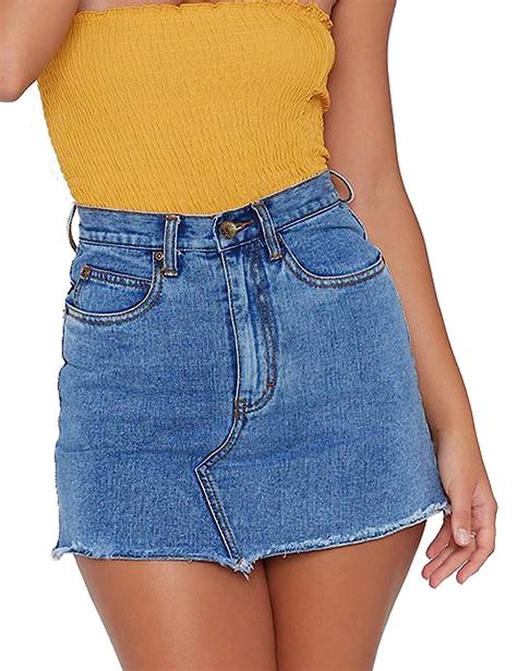 Buy Just Quella Womens High Waisted Jean Skirt Fringed Slim Fit Denim