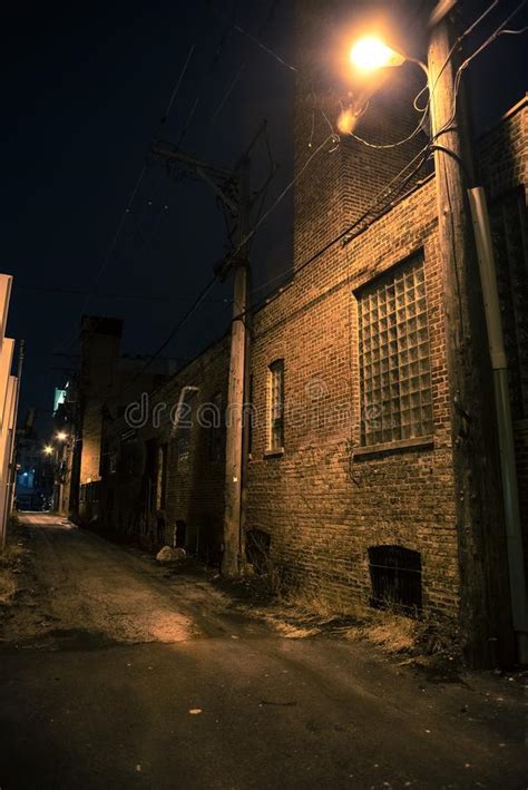 Dark And Eerie Urban City Alley At Night Stock Image Image Of Gritty