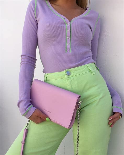 Lilac Green Stitching Bodysuit 💜💚 Moda De Ropa Ropa De Moda Ropa De