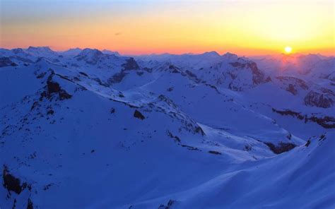 Hd Sunset Over Snowy Mountains Wallpaper Download Free 86982