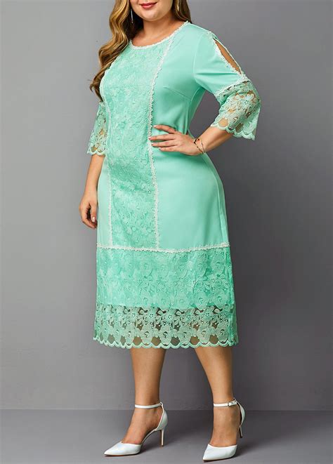 Back Zipper Lace Panel Plus Size Dress Usd