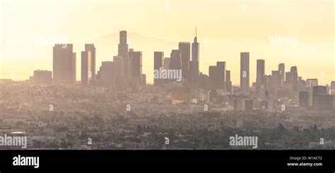 Downtown Los Angeles Skyline At Sunrise Stock Photo Alamy