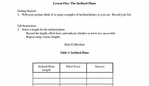 inclined plane worksheets answers