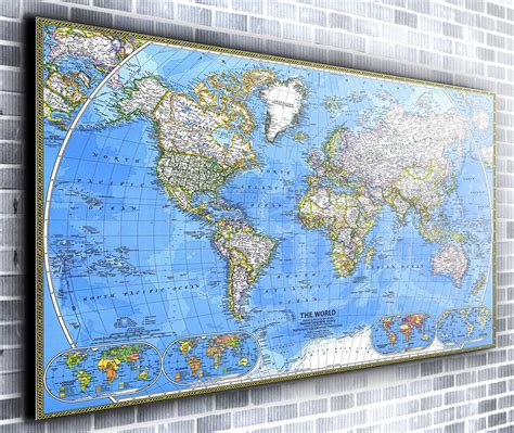 Map Of The World Wall Print Panoramic Canvas Wall Art Print Framed XXL Inch X Inch Over