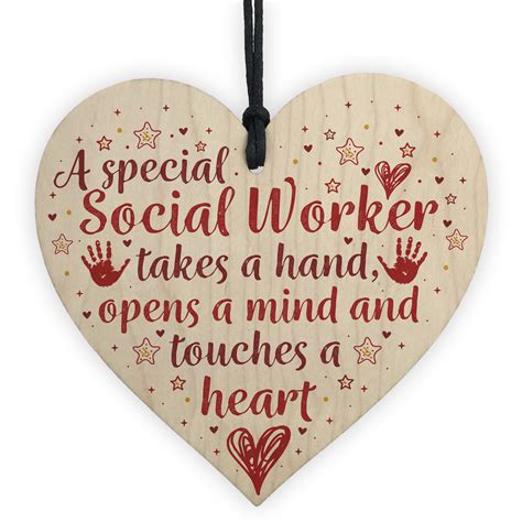 Social Worker T Thank You Wood Heart Birthday Christmas Colleague