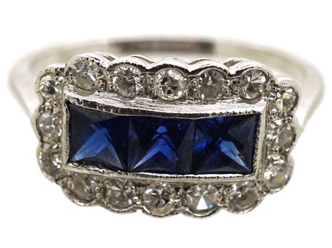 Art Deco 18ct White Gold Sapphire And Diamond Rectangular Ring The