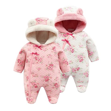 Newborn Baby Girls Winter Full Moon Rompers Pink Infant Baby Pink Cute