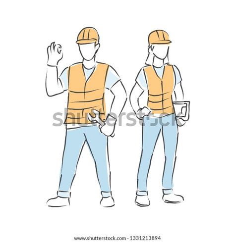 Abstract Line Drawing Construction Worker Construction Stock Vector