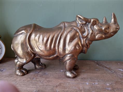 26cm Large Heavy Brass Silver Metal Rhino Rhinoceros Etsy