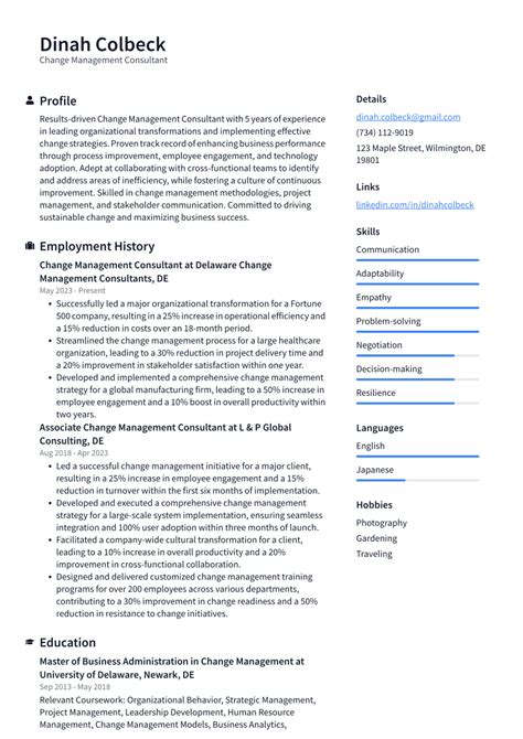Change Management Consultant Resume Examples And Templates