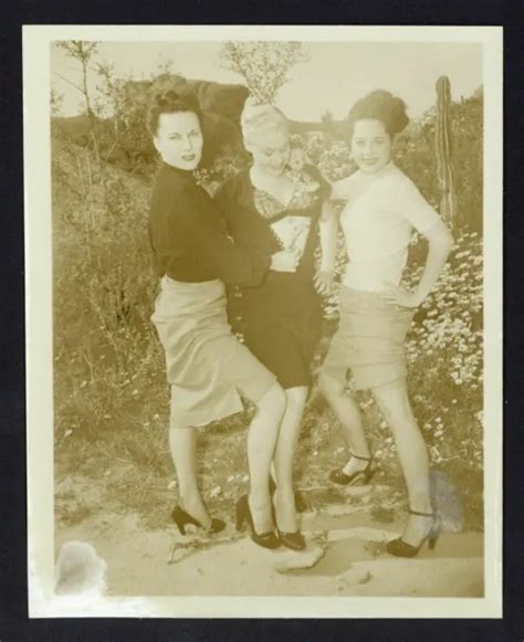 Three Leggy Lesbian Women S Vintage Photo Stockings Garter Heels Sexy Q Picclick