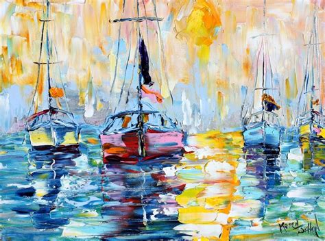 Original Oil Painting Abstract Sail Boat Impressionism
