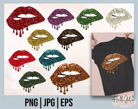 Glitter Dripping Lips Clipart Bundle Gold Dripping Lips Png Etsy