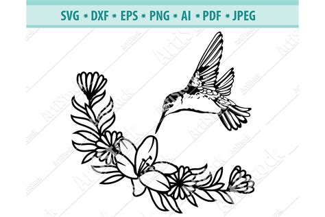 Hummingbird Silhouette Cut File Hummingbird Wreath Sv