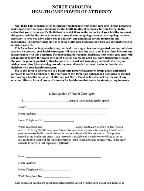 Nc Power Of Attorney Form Printable Forms Free Online