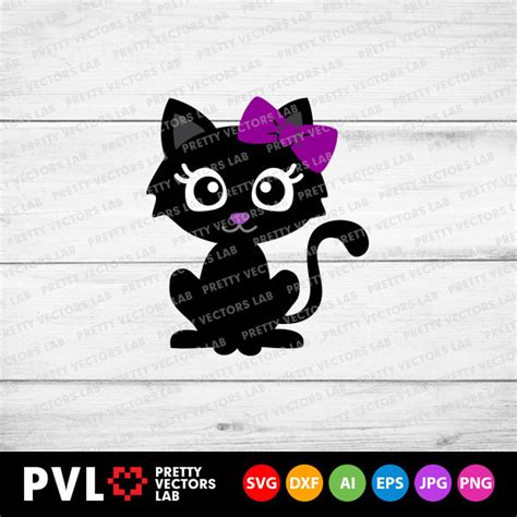 Cute Black Cat Svg Halloween Svg Girl Cat with Bow Svg Dxf | Etsy