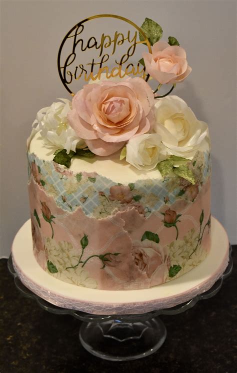 Feminine Wafer Paper Roses Cake Design Birthday Cake Decorating Elegant Birthday Cakes Wafer