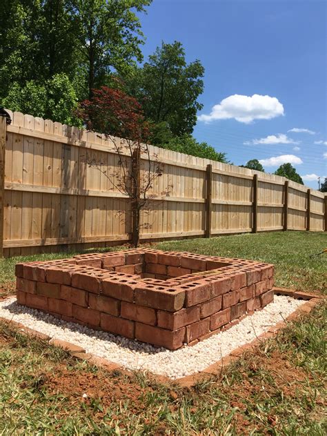 Square Brick Firepit With Pea Gravel Base Paver Fire Pit Outside