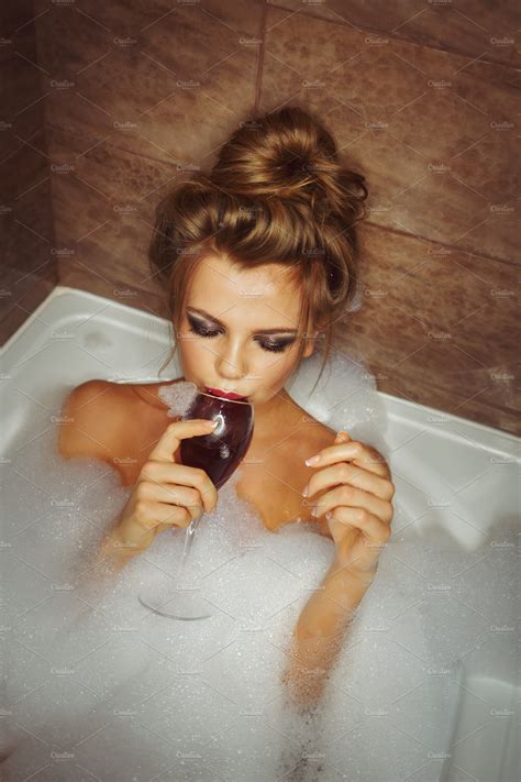 Girl Is Drinking Wine In Bath High Quality People Images ~ Creative