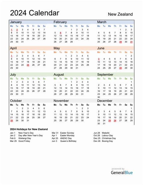 Calendar 2024 New Zealand Ally Ann Marie